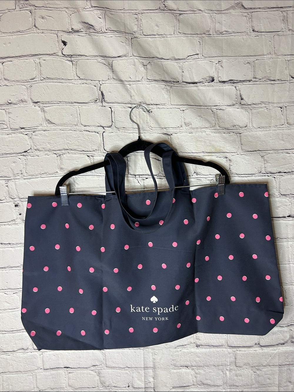 kate spade Navy Tote with Pink Polka Dots